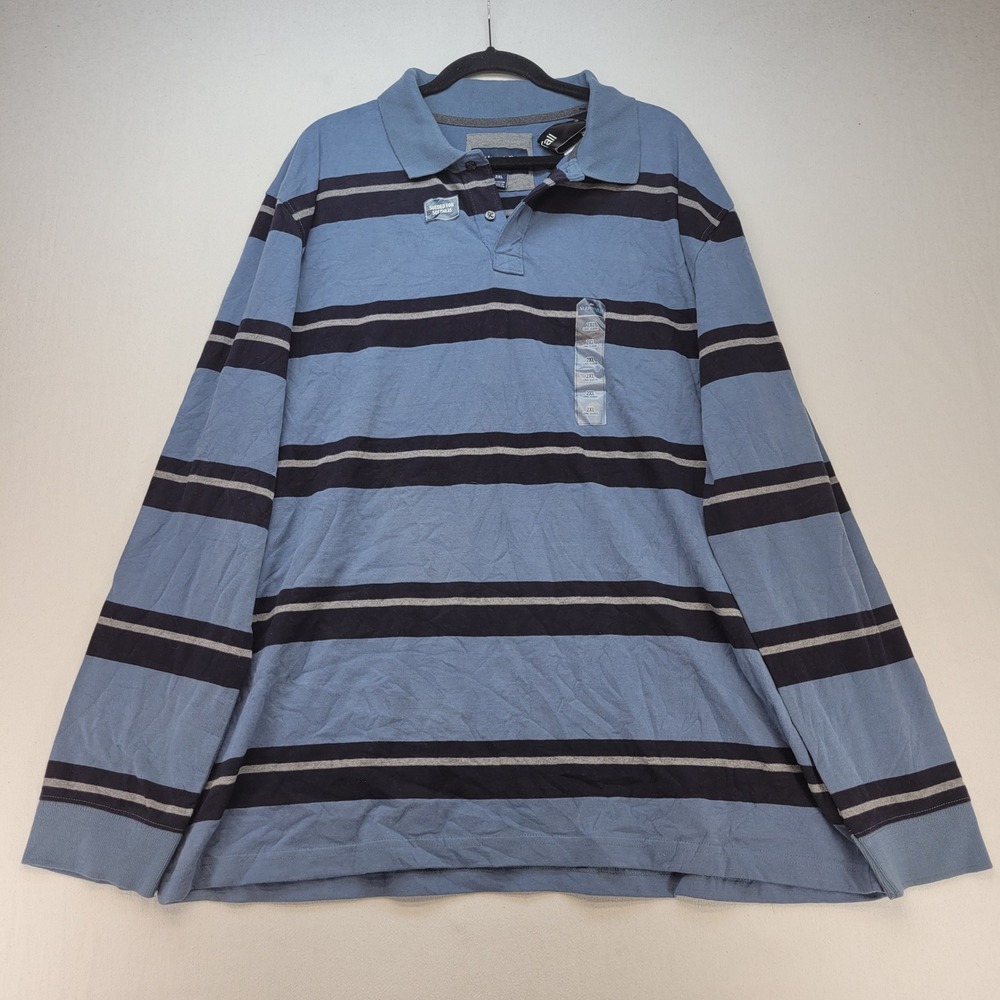 St. John's Bay Polo Shirt Mens 2XL Blue Striped Long Sleeve Sueded Cotton NWT
